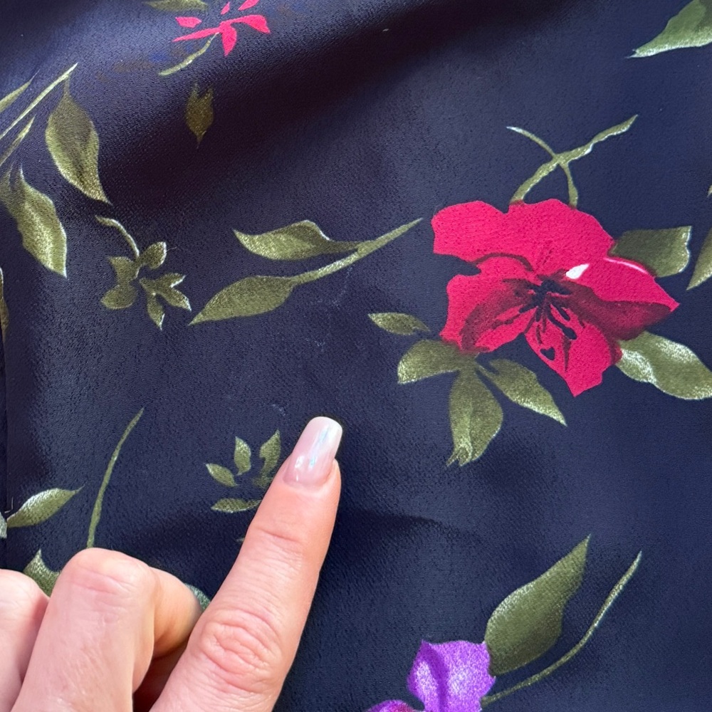 90s Vintage Navy Blue Floral Midi Dress - Picture 5 of 8